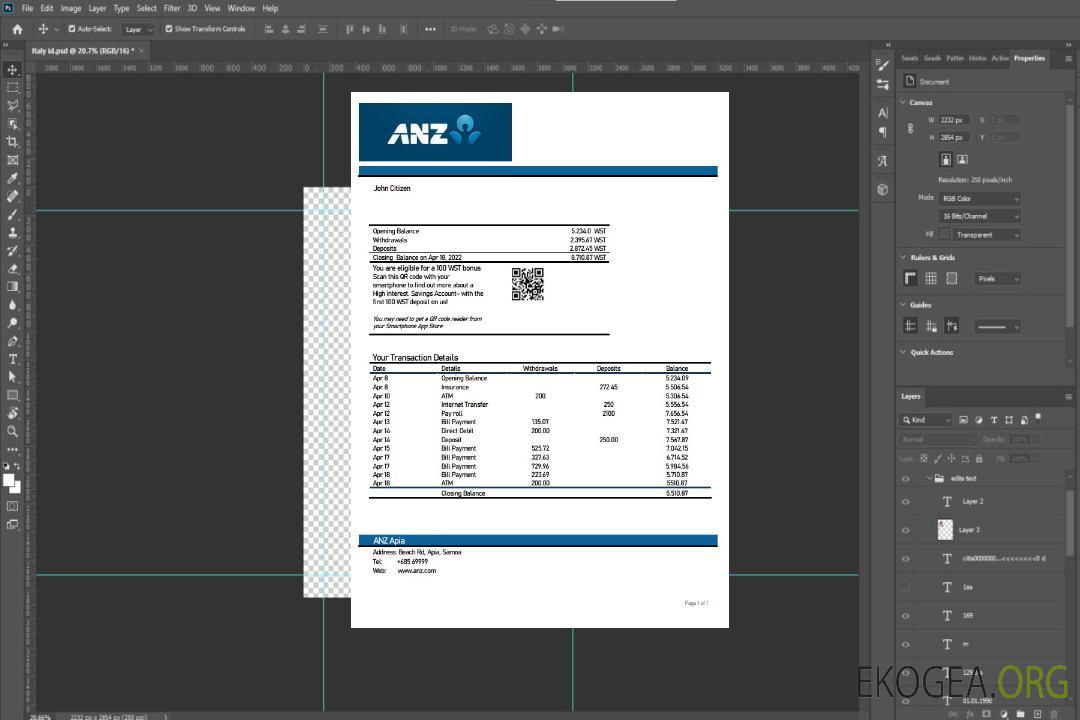 Relevé bancaire Samoa ANZ template Relevé bancaire Samoa ANZ template